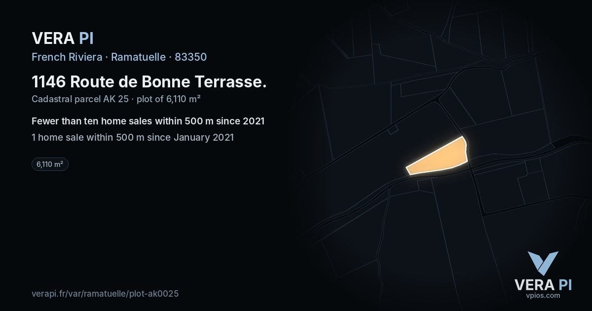 1146 Route de Bonne Terrasse, Ramatuelle at night – the plot lit, the parcels around coloured by the prices near them