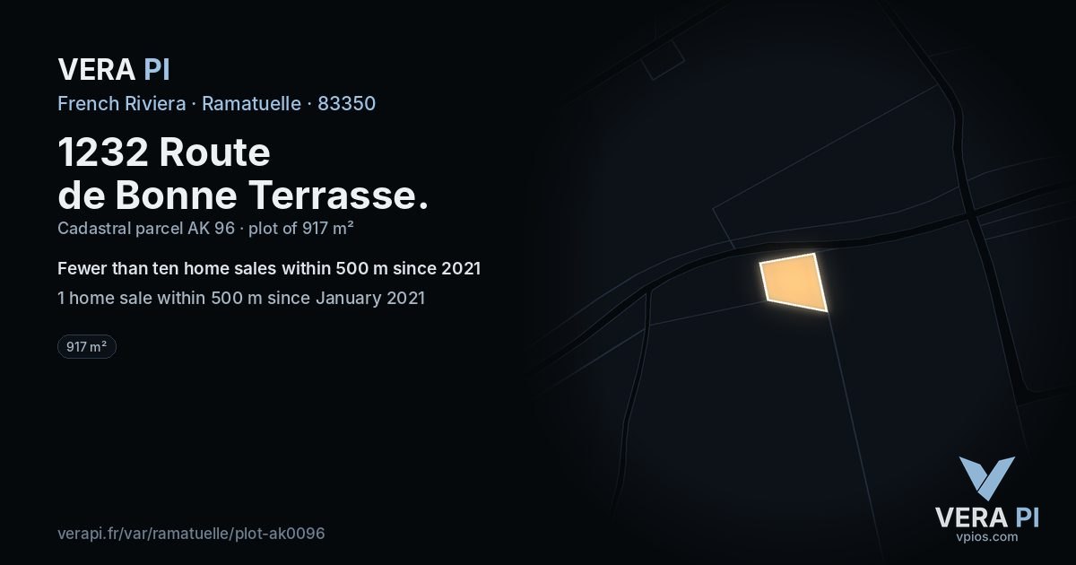1232 Route de Bonne Terrasse, Ramatuelle at night – the plot lit, the parcels around coloured by the prices near them
