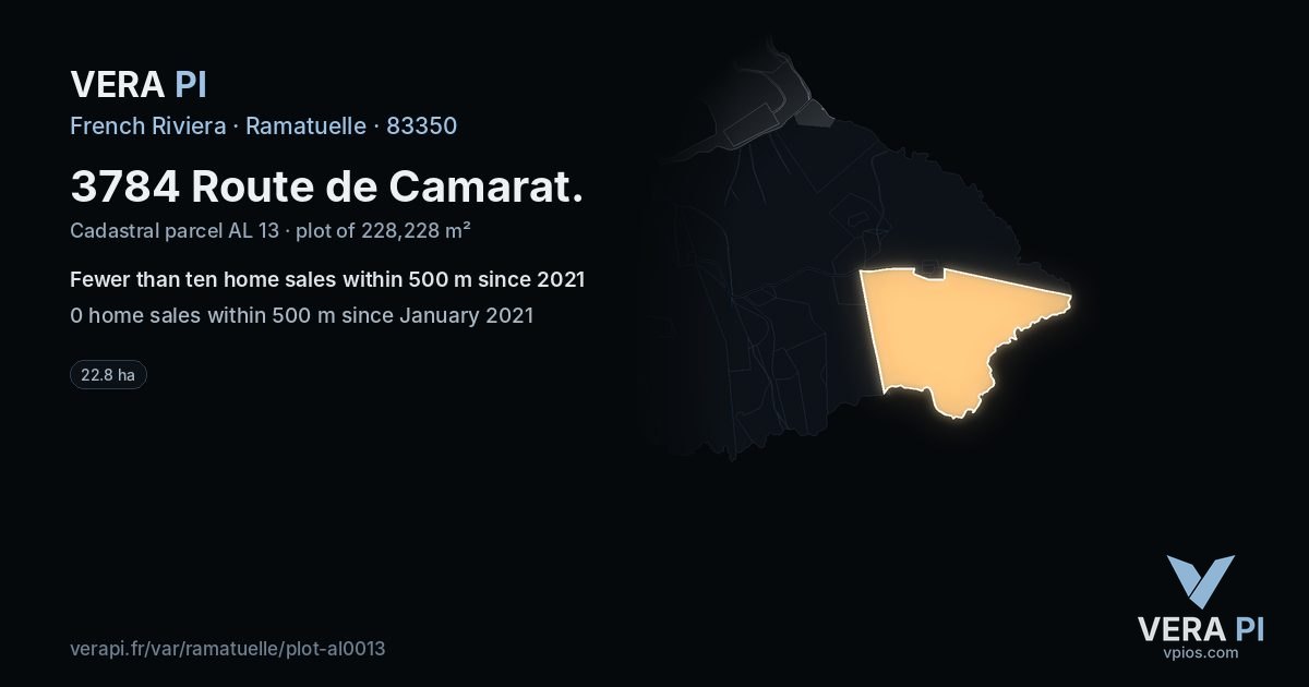 3784 Route de Camarat, Ramatuelle at night – the plot lit, the parcels around coloured by the prices near them
