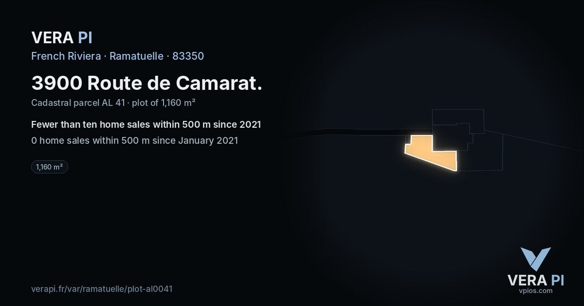 3900 Route de Camarat, Ramatuelle at night – the plot lit, the parcels around coloured by the prices near them