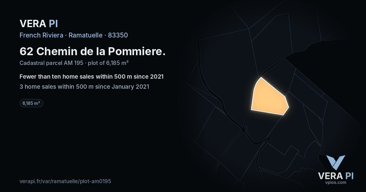 62 Chemin de la Pommiere, Ramatuelle at night – the plot lit, the parcels around coloured by the prices near them