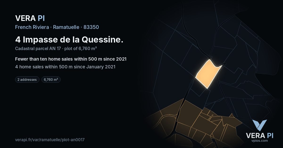 4 Impasse de la Quessine, Ramatuelle at night – the plot lit, the parcels around coloured by the prices near them