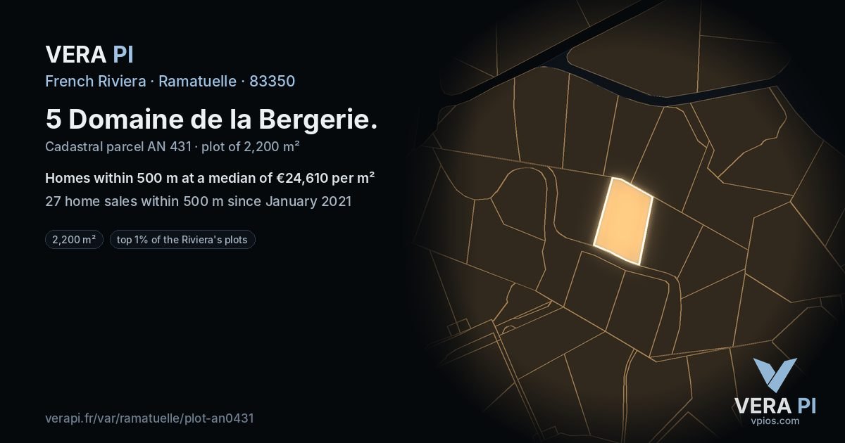 5 Domaine de la Bergerie, Ramatuelle at night – the plot lit, the parcels around coloured by the prices near them
