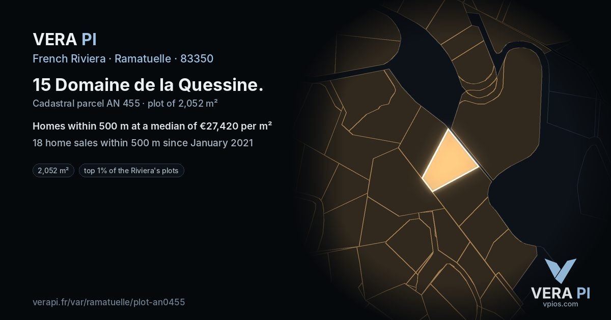 15 Domaine de la Quessine, Ramatuelle at night – the plot lit, the parcels around coloured by the prices near them