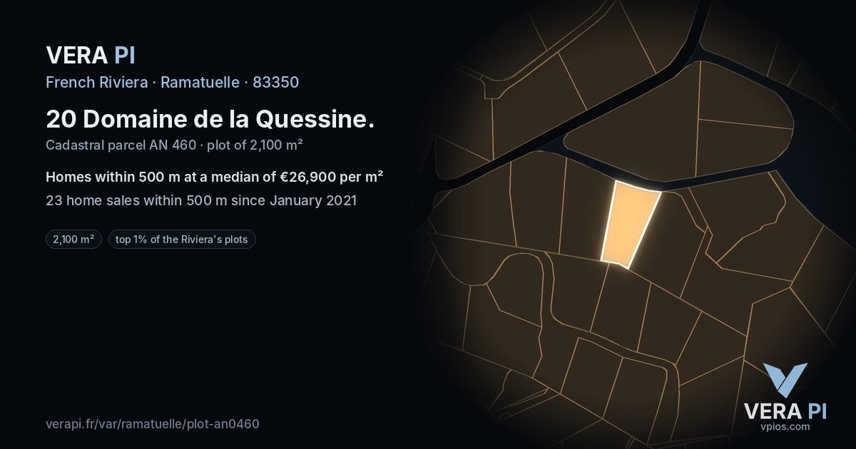 20 Domaine de la Quessine, Ramatuelle at night – the plot lit, the parcels around coloured by the prices near them