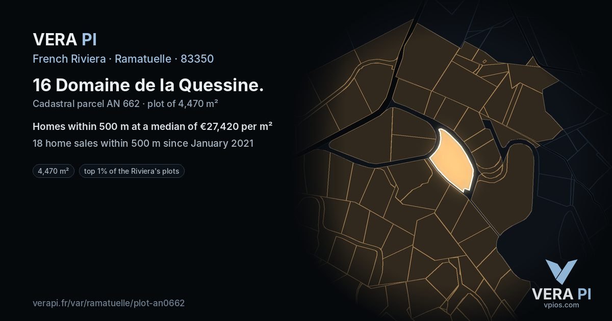 16 Domaine de la Quessine, Ramatuelle at night – the plot lit, the parcels around coloured by the prices near them