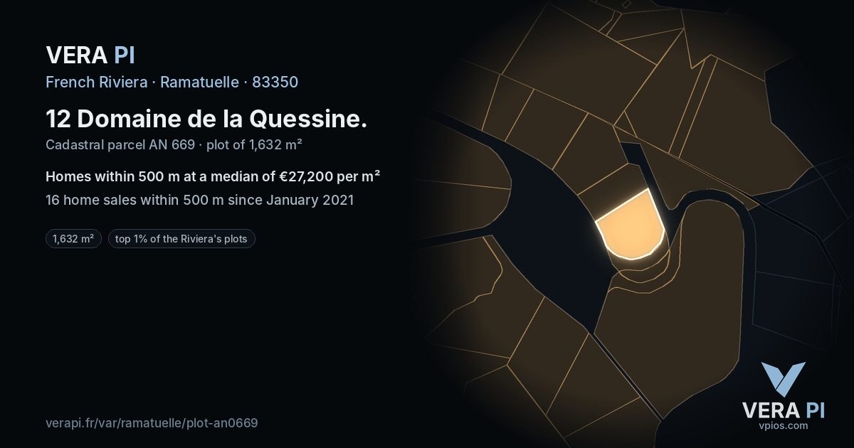 12 Domaine de la Quessine, Ramatuelle at night – the plot lit, the parcels around coloured by the prices near them