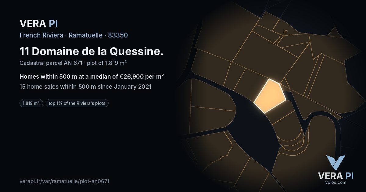 11 Domaine de la Quessine, Ramatuelle at night – the plot lit, the parcels around coloured by the prices near them