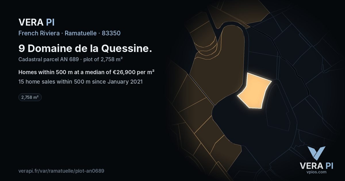 9 Domaine de la Quessine, Ramatuelle at night – the plot lit, the parcels around coloured by the prices near them