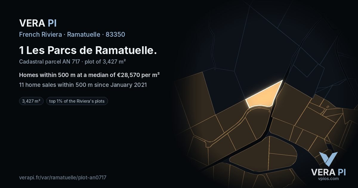 1 Les Parcs de Ramatuelle, Ramatuelle at night – the plot lit, the parcels around coloured by the prices near them