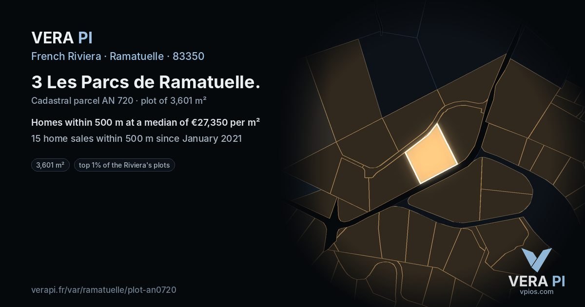 3 Les Parcs de Ramatuelle, Ramatuelle at night – the plot lit, the parcels around coloured by the prices near them