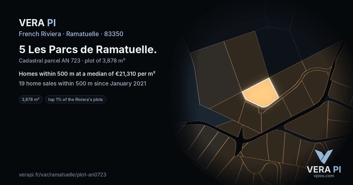 5 Les Parcs de Ramatuelle, Ramatuelle at night – the plot lit, the parcels around coloured by the prices near them