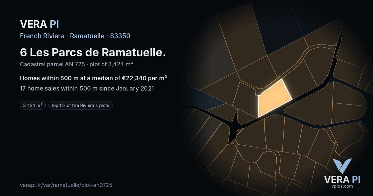 6 Les Parcs de Ramatuelle, Ramatuelle at night – the plot lit, the parcels around coloured by the prices near them