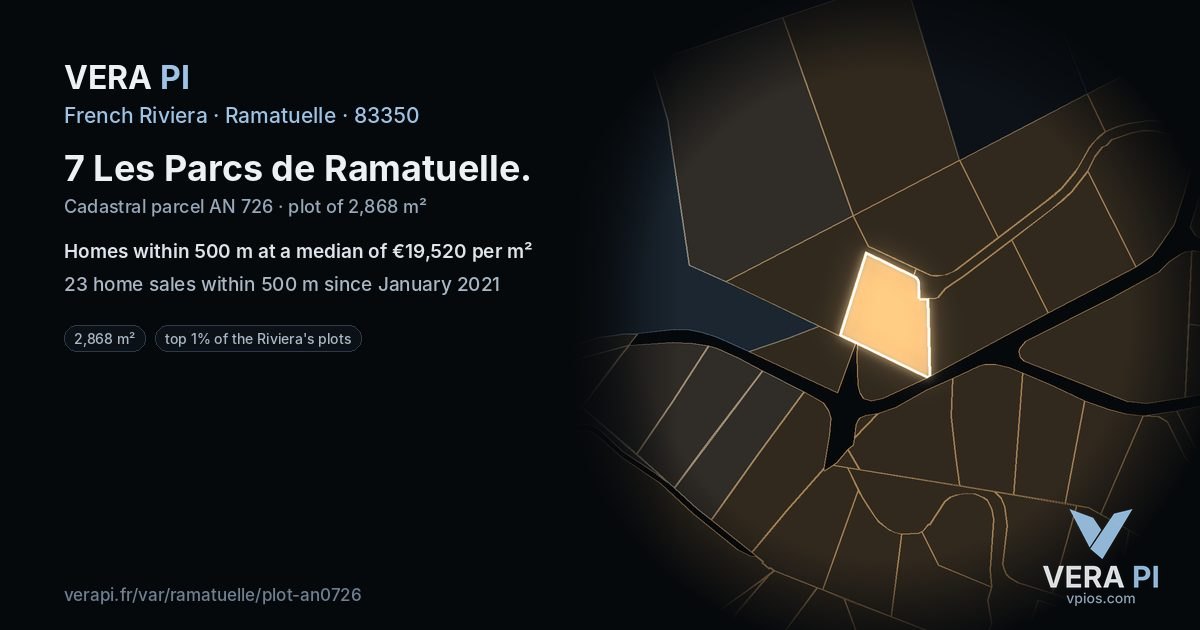 7 Les Parcs de Ramatuelle, Ramatuelle at night – the plot lit, the parcels around coloured by the prices near them