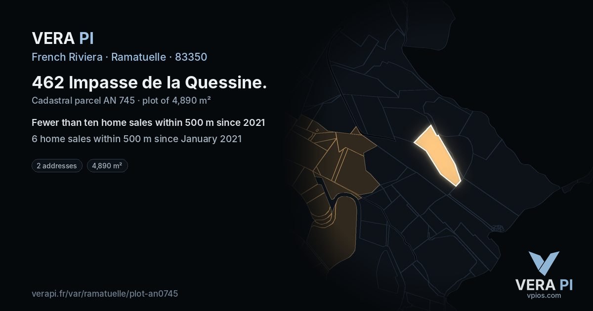 462 Impasse de la Quessine, Ramatuelle at night – the plot lit, the parcels around coloured by the prices near them