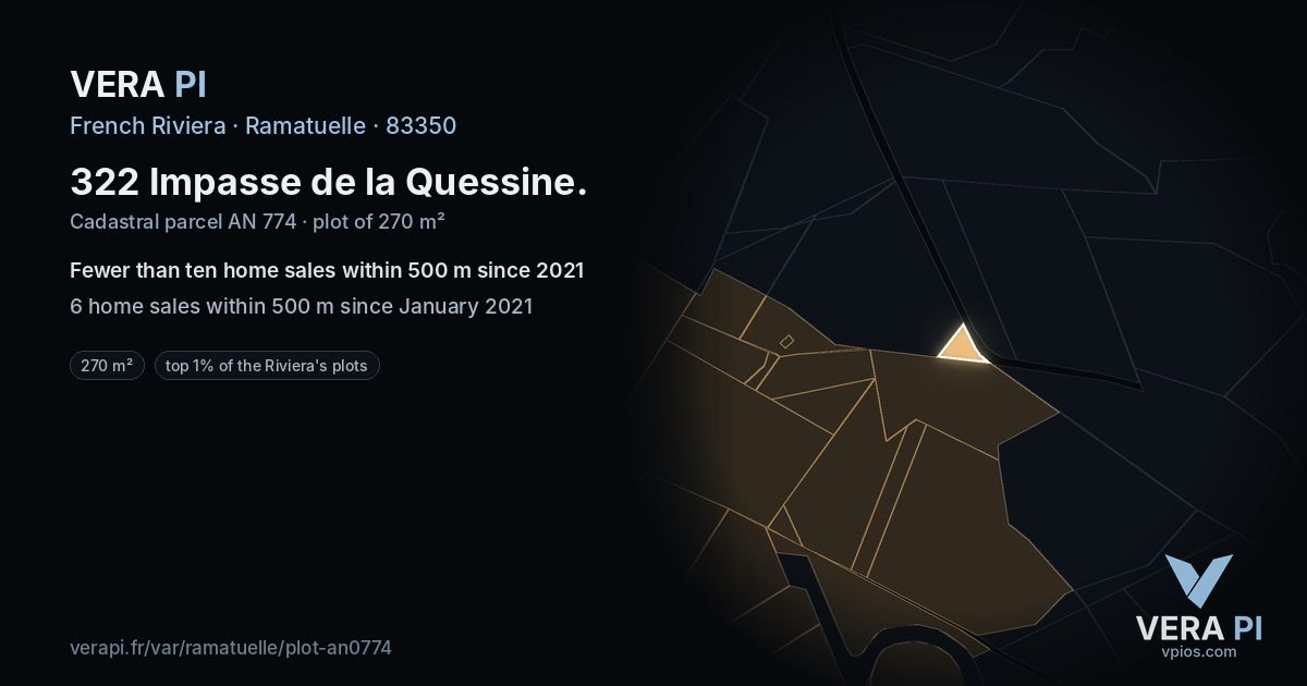 322 Impasse de la Quessine, Ramatuelle at night – the plot lit, the parcels around coloured by the prices near them