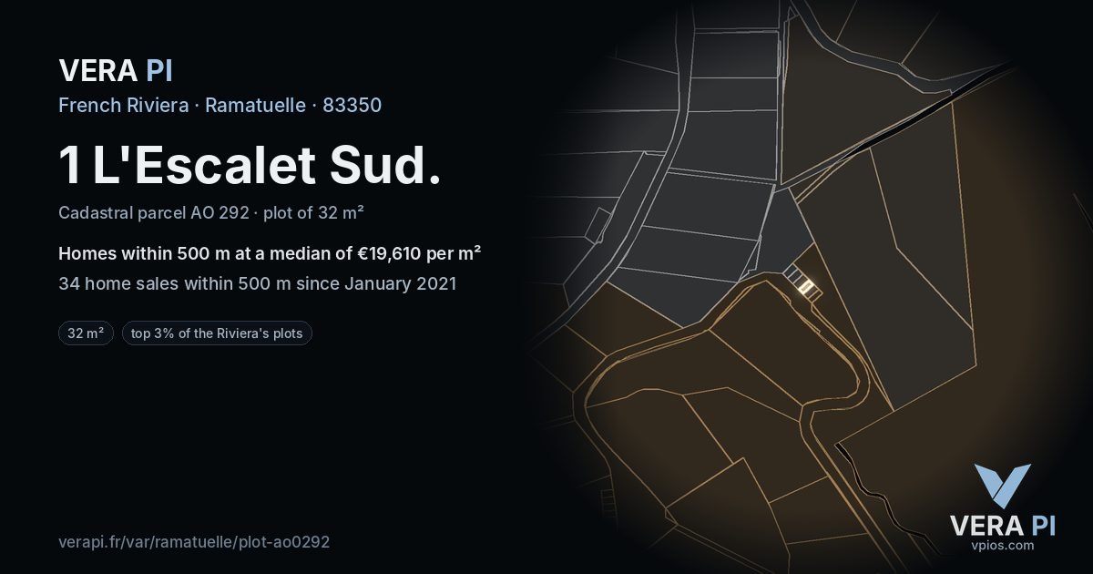 1 L'Escalet Sud, Ramatuelle at night – the plot lit, the parcels around coloured by the prices near them