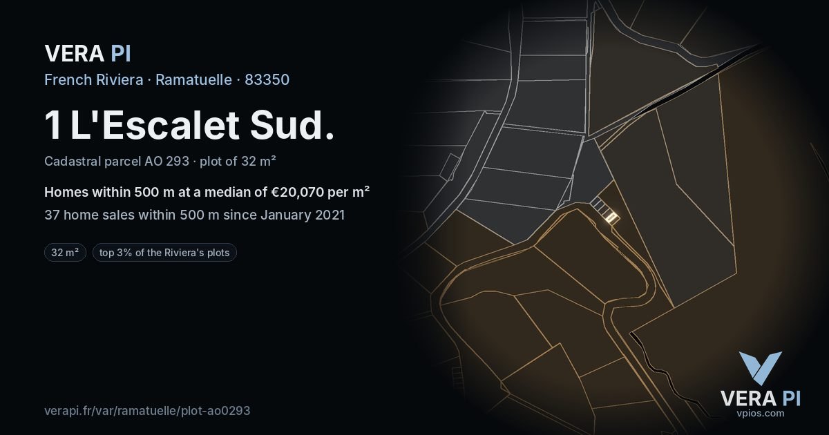 1 L'Escalet Sud, Ramatuelle at night – the plot lit, the parcels around coloured by the prices near them