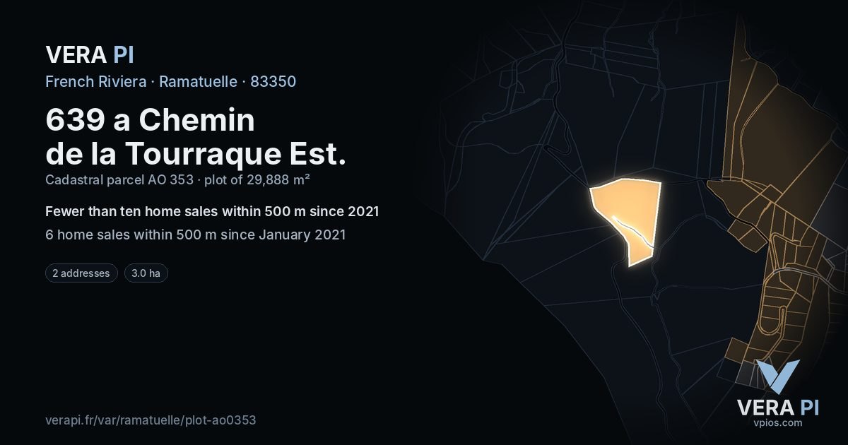 639 a Chemin de la Tourraque Est, Ramatuelle at night – the plot lit, the parcels around coloured by the prices near them