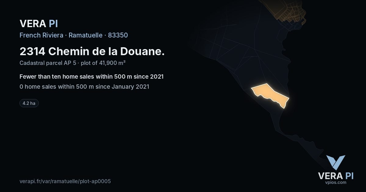 2314 Chemin de la Douane, Ramatuelle at night – the plot lit, the parcels around coloured by the prices near them