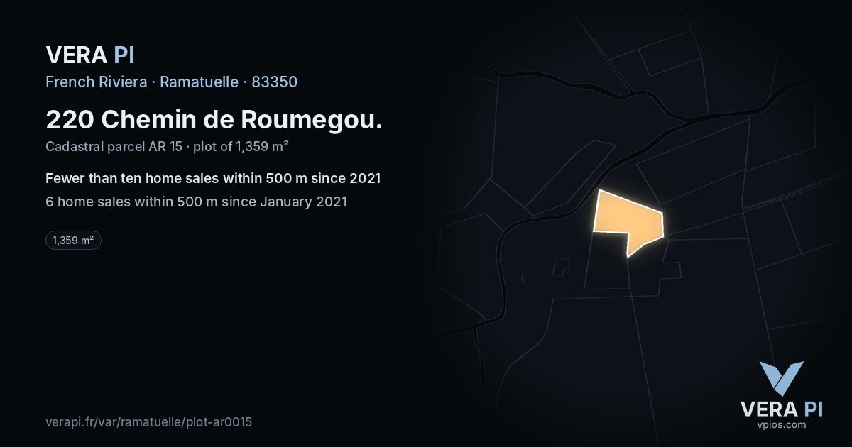 220 Chemin de Roumegou, Ramatuelle at night – the plot lit, the parcels around coloured by the prices near them