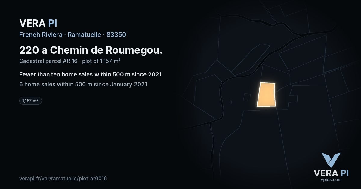 220 a Chemin de Roumegou, Ramatuelle at night – the plot lit, the parcels around coloured by the prices near them