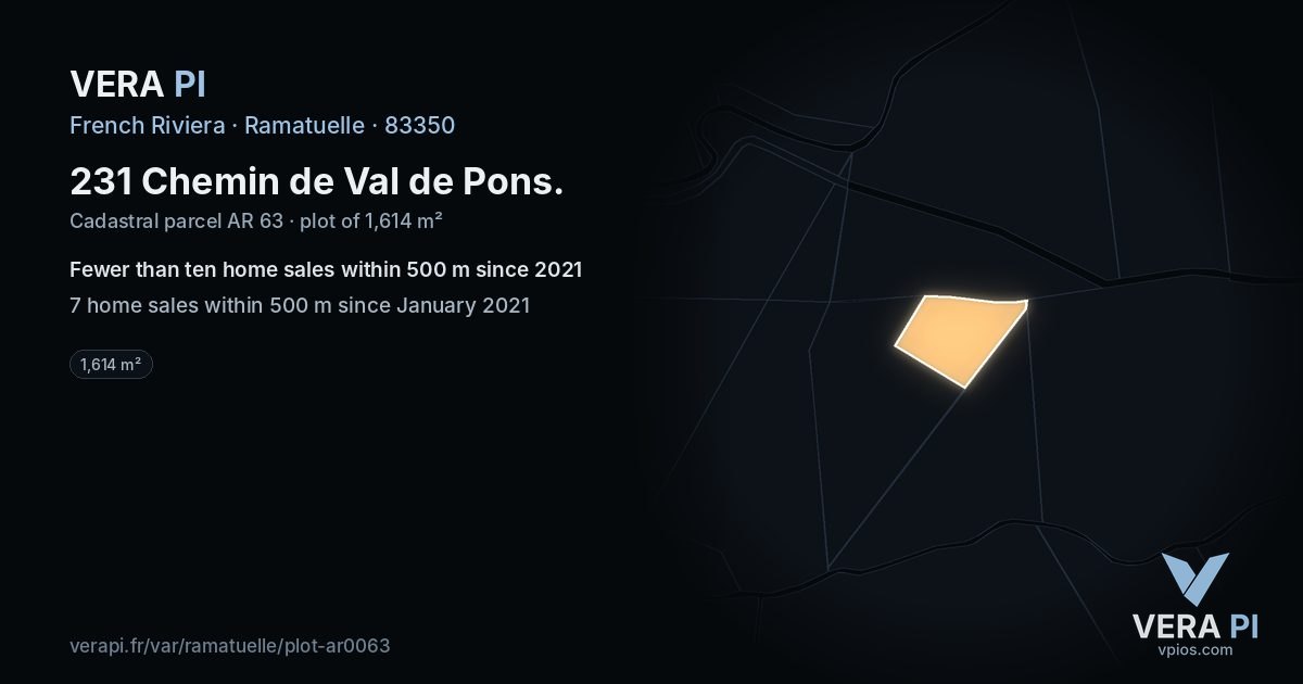 231 Chemin de Val de Pons, Ramatuelle at night – the plot lit, the parcels around coloured by the prices near them
