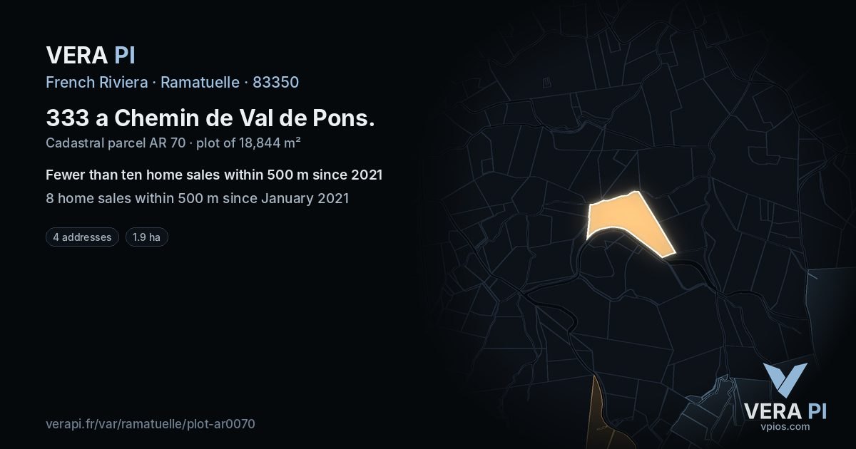 333 a Chemin de Val de Pons, Ramatuelle at night – the plot lit, the parcels around coloured by the prices near them