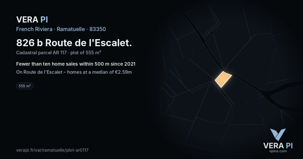 826 b Route de l'Escalet, Ramatuelle at night – the plot lit, the parcels around coloured by the prices near them