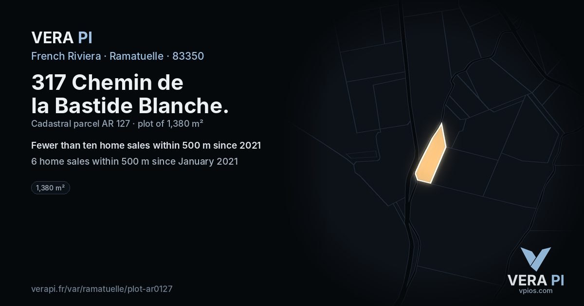 317 Chemin de la Bastide Blanche, Ramatuelle at night – the plot lit, the parcels around coloured by the prices near them