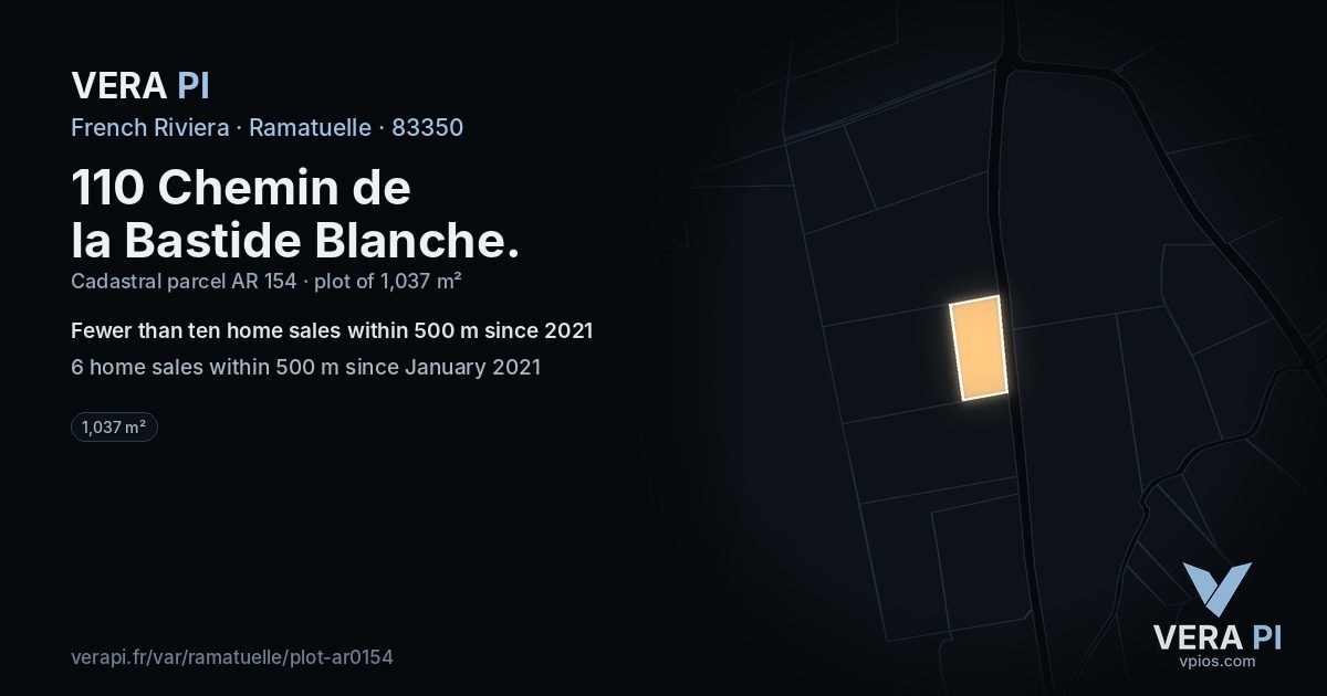 110 Chemin de la Bastide Blanche, Ramatuelle at night – the plot lit, the parcels around coloured by the prices near them