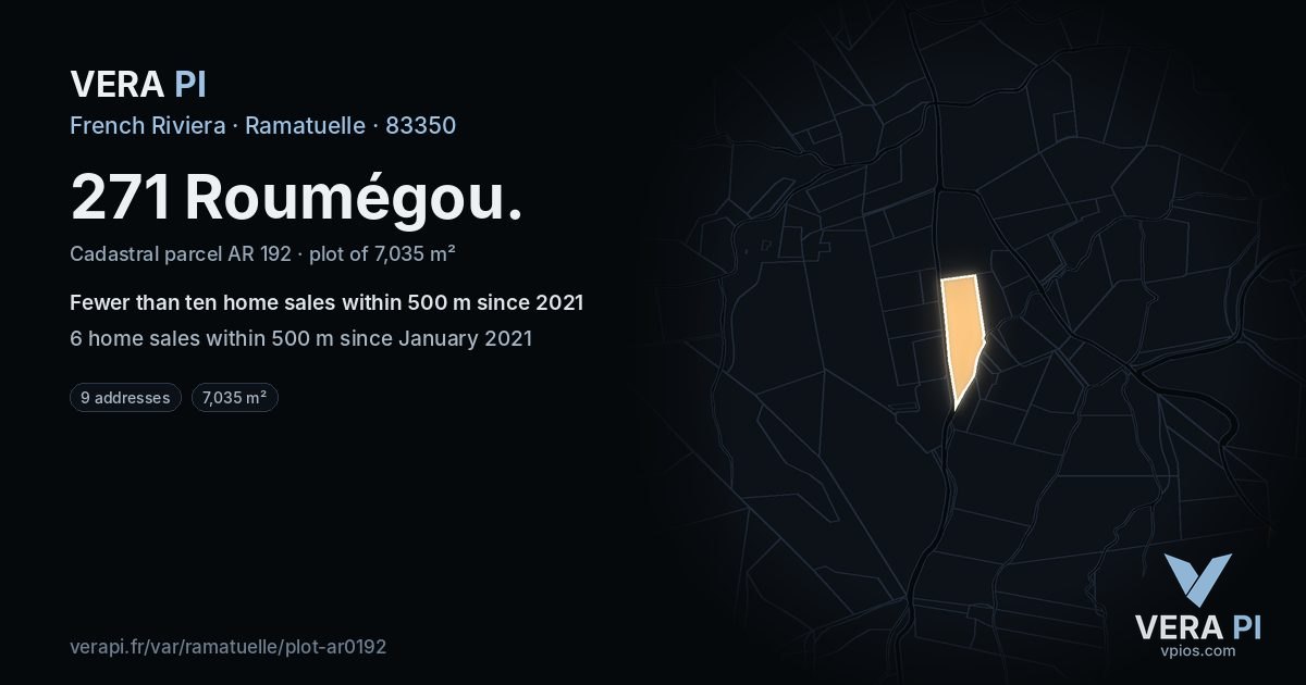 271 Roumégou, Ramatuelle at night – the plot lit, the parcels around coloured by the prices near them