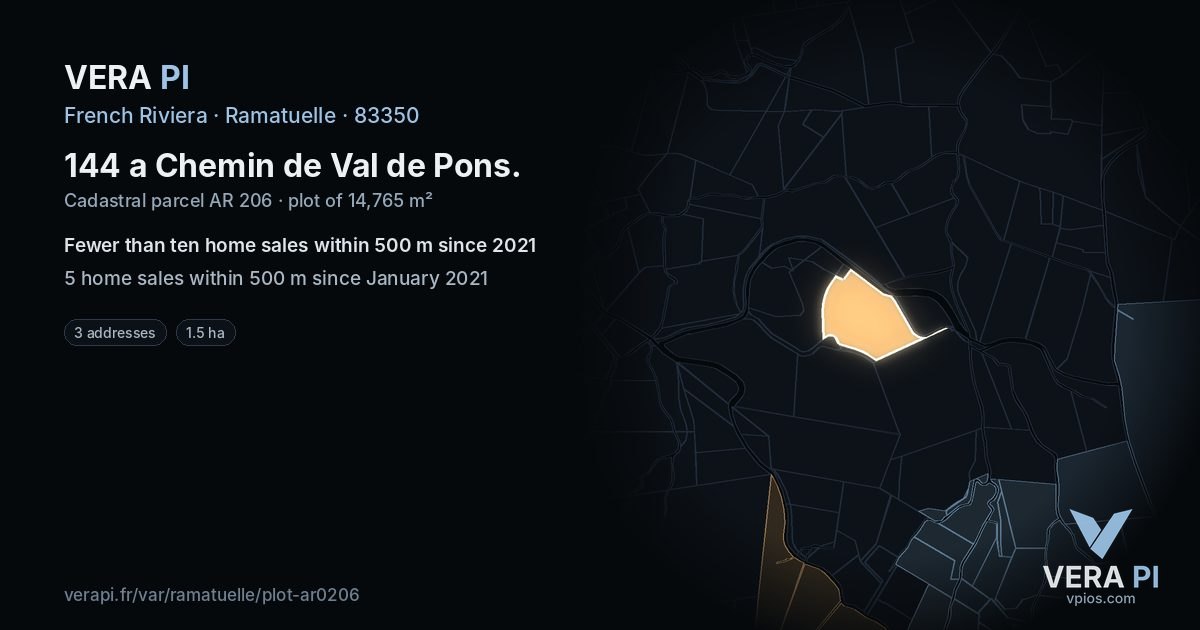 144 a Chemin de Val de Pons, Ramatuelle at night – the plot lit, the parcels around coloured by the prices near them
