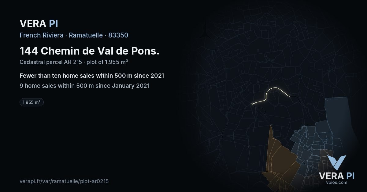 144 Chemin de Val de Pons, Ramatuelle at night – the plot lit, the parcels around coloured by the prices near them