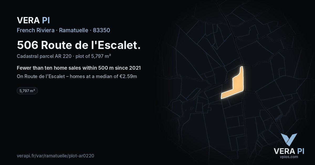 506 Route de l'Escalet, Ramatuelle at night – the plot lit, the parcels around coloured by the prices near them