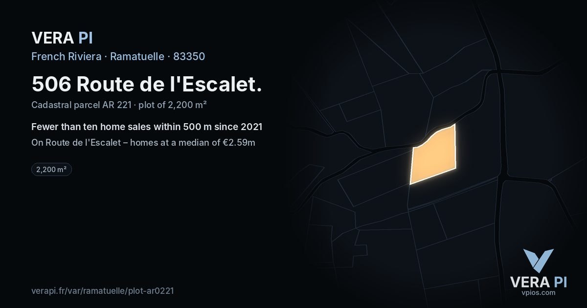 506 Route de l'Escalet, Ramatuelle at night – the plot lit, the parcels around coloured by the prices near them