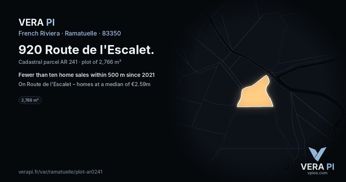 920 Route de l'Escalet, Ramatuelle at night – the plot lit, the parcels around coloured by the prices near them