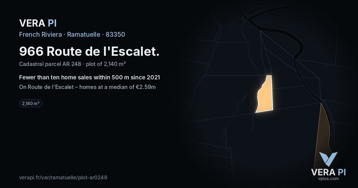 966 Route de l'Escalet, Ramatuelle at night – the plot lit, the parcels around coloured by the prices near them