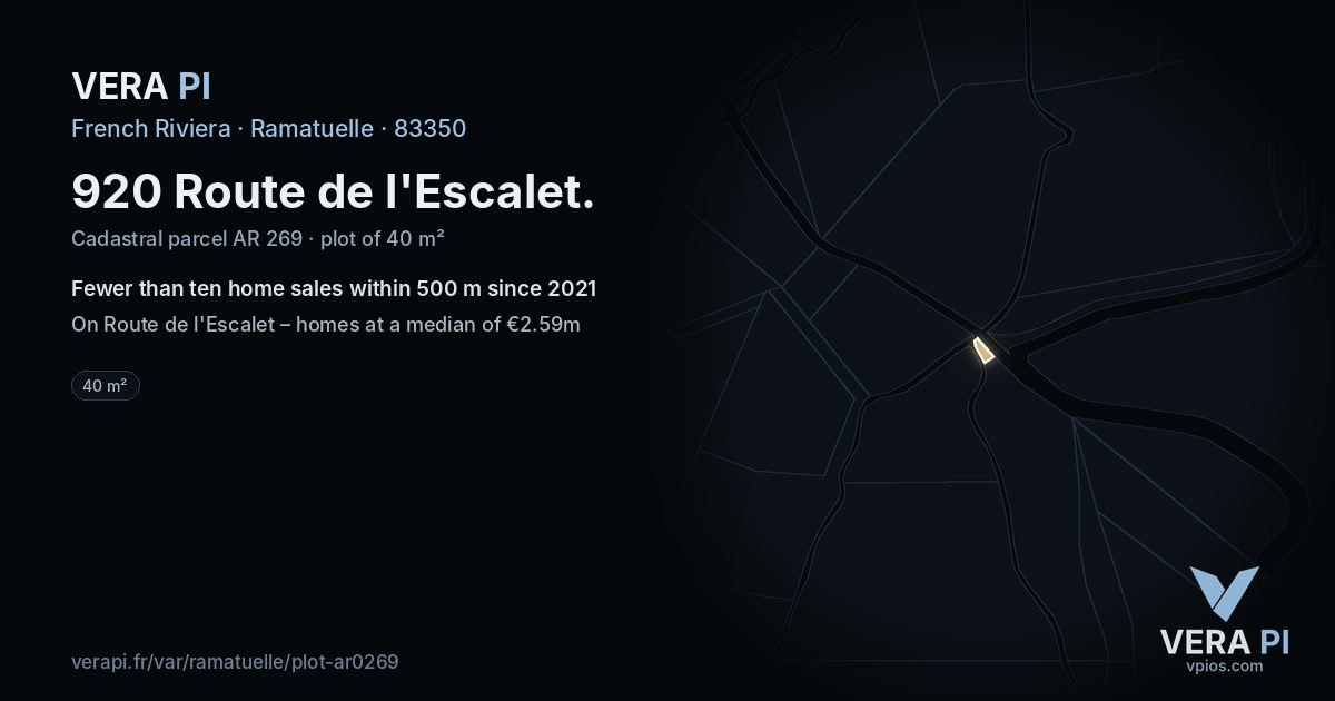 920 Route de l'Escalet, Ramatuelle at night – the plot lit, the parcels around coloured by the prices near them