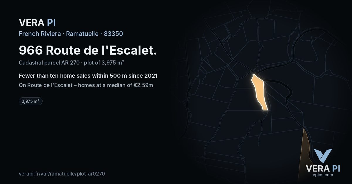 966 Route de l'Escalet, Ramatuelle at night – the plot lit, the parcels around coloured by the prices near them