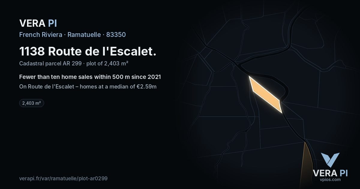 1138 Route de l'Escalet, Ramatuelle at night – the plot lit, the parcels around coloured by the prices near them