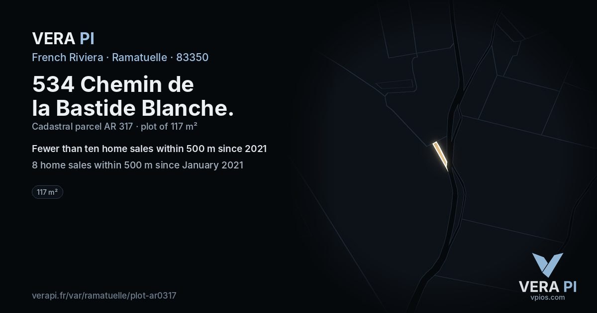 534 Chemin de la Bastide Blanche, Ramatuelle at night – the plot lit, the parcels around coloured by the prices near them