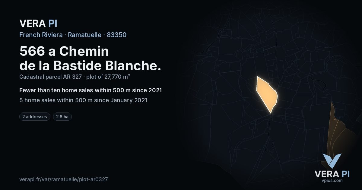 566 a Chemin de la Bastide Blanche, Ramatuelle at night – the plot lit, the parcels around coloured by the prices near them