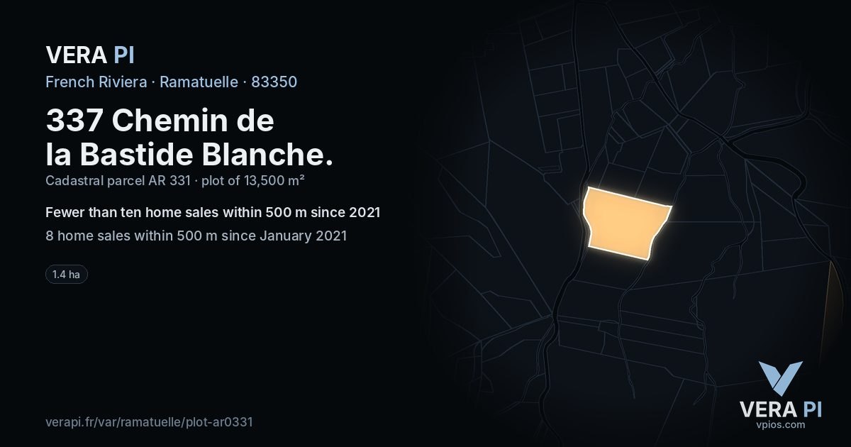 337 Chemin de la Bastide Blanche, Ramatuelle at night – the plot lit, the parcels around coloured by the prices near them
