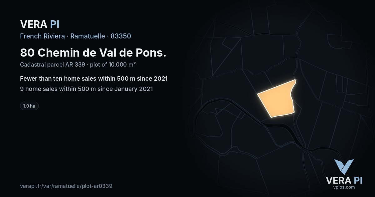 80 Chemin de Val de Pons, Ramatuelle at night – the plot lit, the parcels around coloured by the prices near them