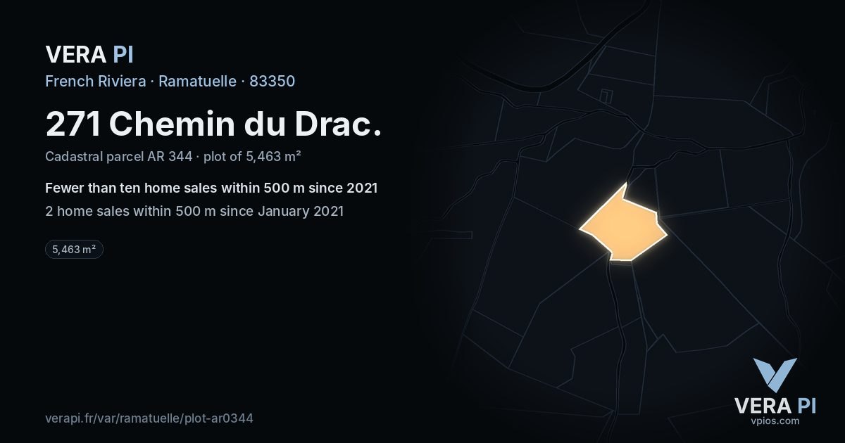 271 Chemin du Drac, Ramatuelle at night – the plot lit, the parcels around coloured by the prices near them