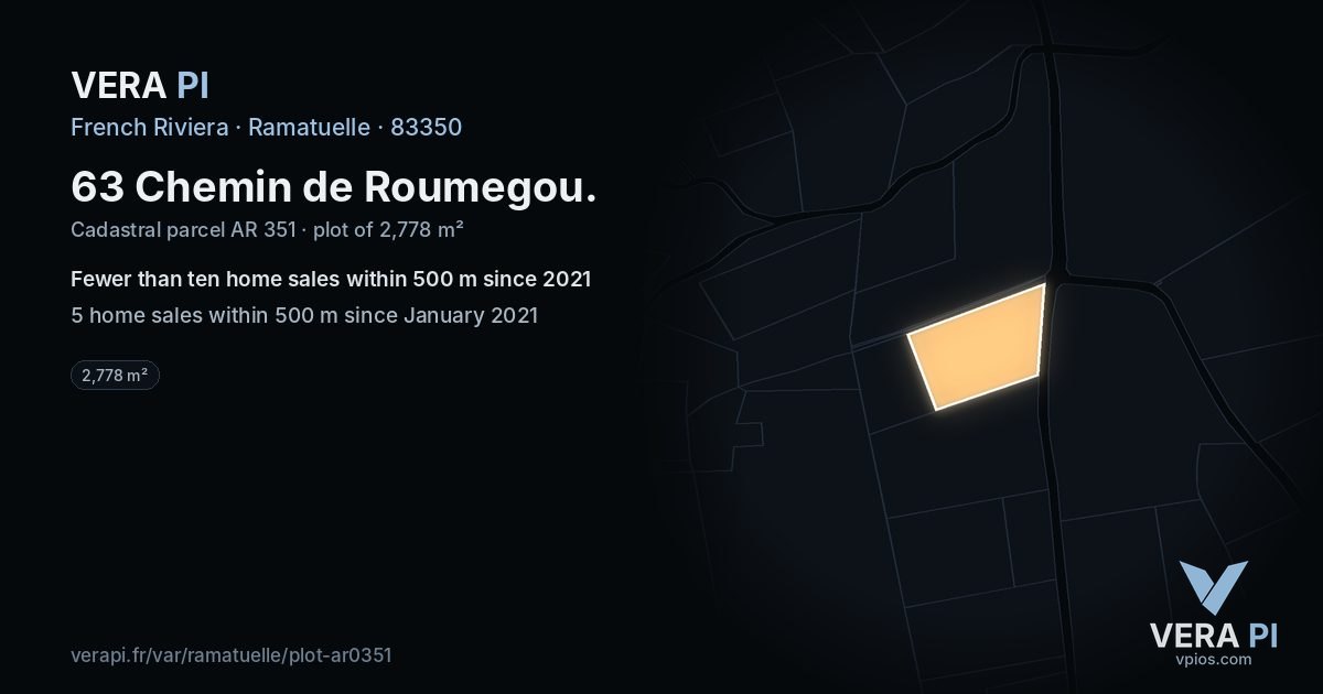 63 Chemin de Roumegou, Ramatuelle at night – the plot lit, the parcels around coloured by the prices near them