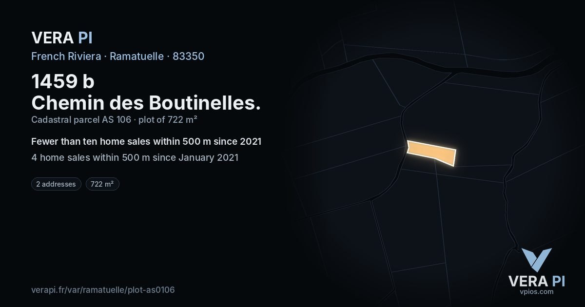 1459 b Chemin des Boutinelles, Ramatuelle at night – the plot lit, the parcels around coloured by the prices near them