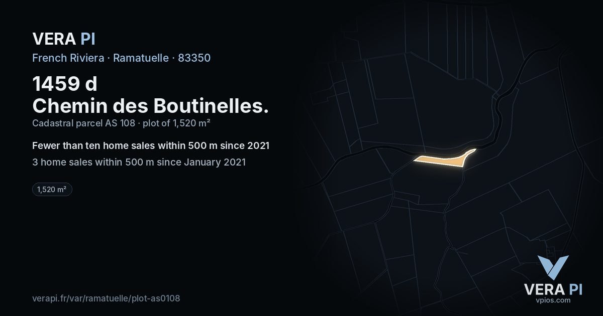 1459 d Chemin des Boutinelles, Ramatuelle at night – the plot lit, the parcels around coloured by the prices near them