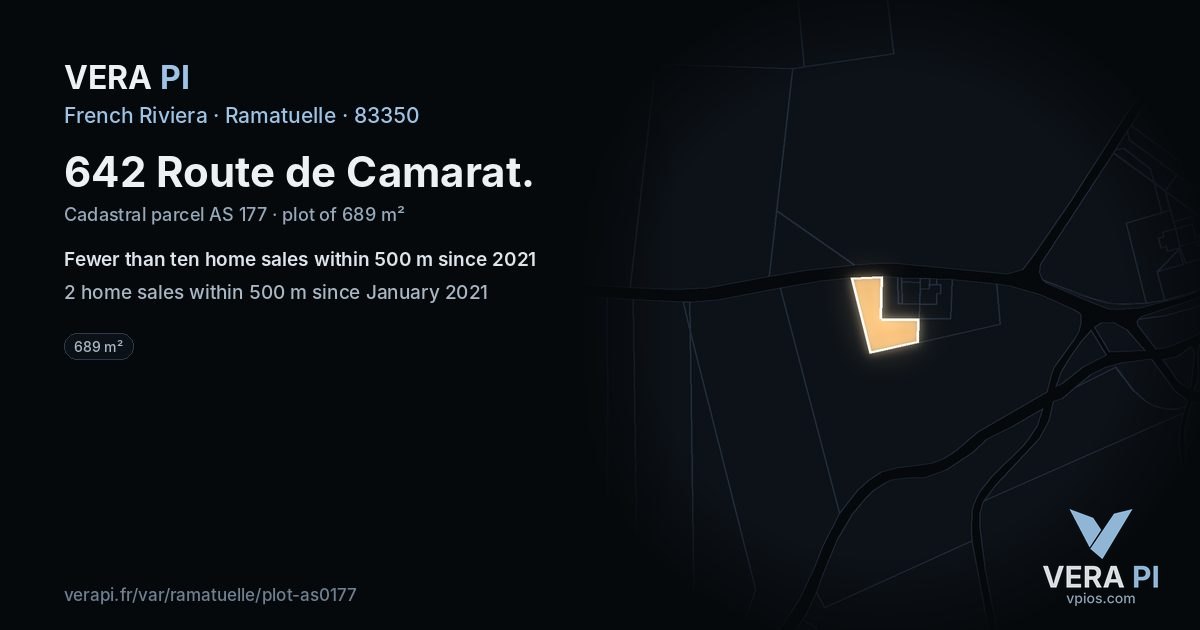 642 Route de Camarat, Ramatuelle at night – the plot lit, the parcels around coloured by the prices near them